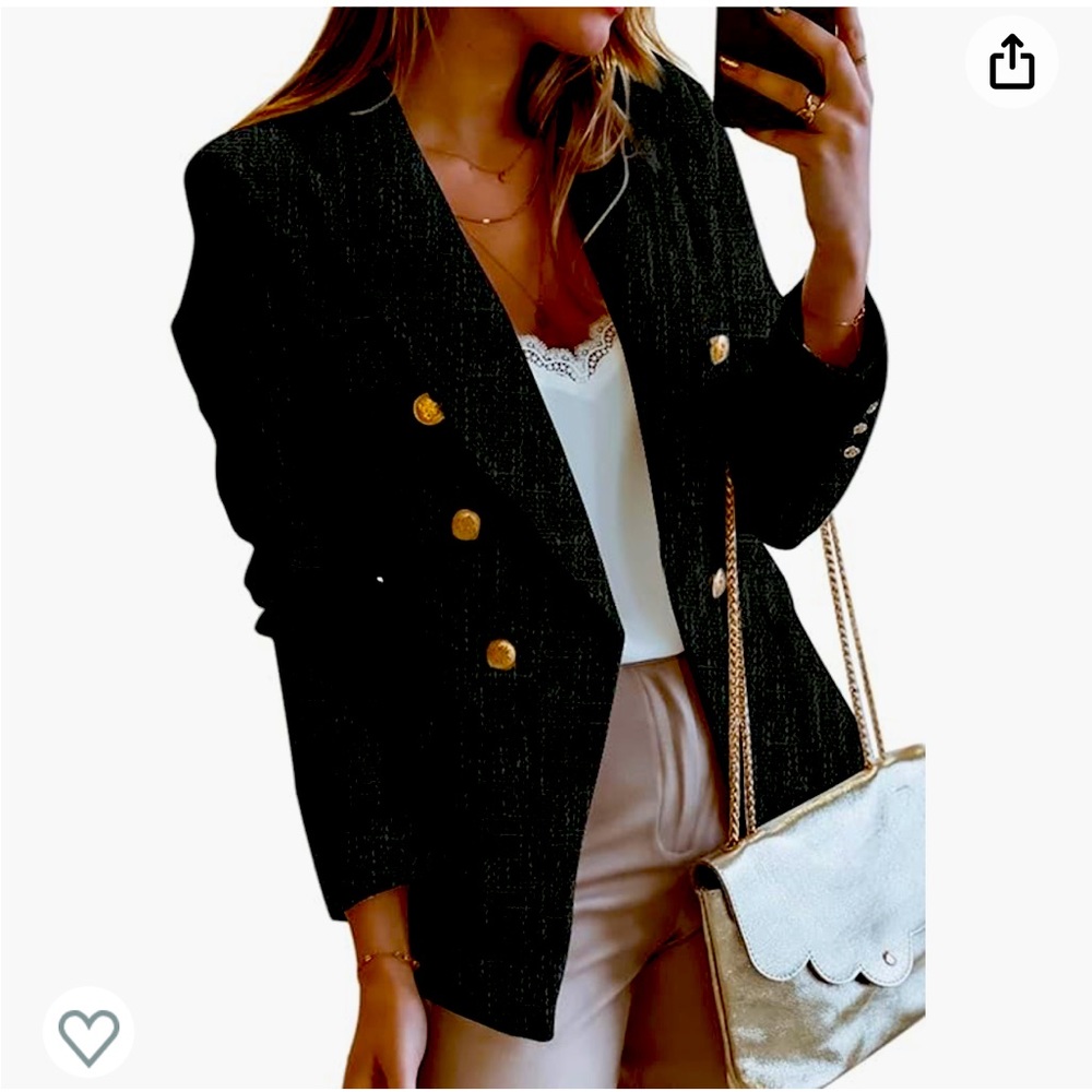 Womens Double Breasted Tweed Blazers Casual - 2XL